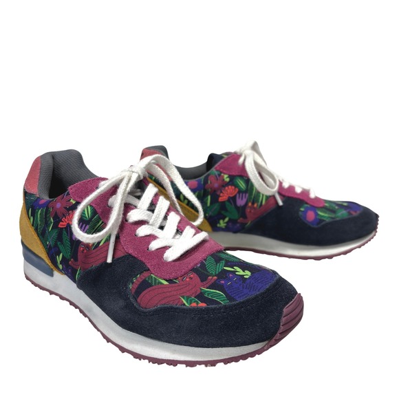 Inkkas Womens Colorful Floral Cat Print Suede Canvas Sneakers Size 7 - Picture 2 of 11